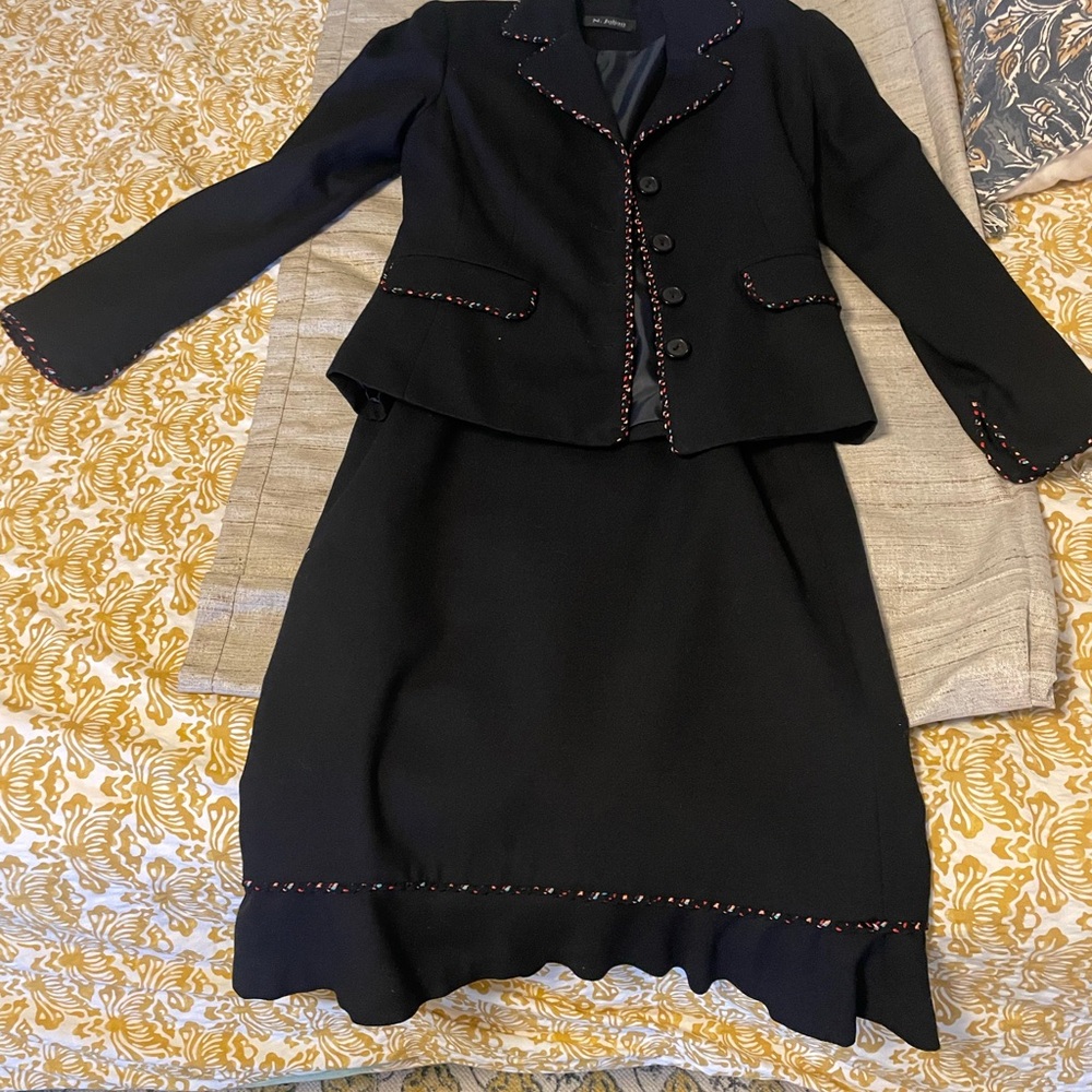 Tahari Black Pencil Midi Skirt with Embellished Details for Work